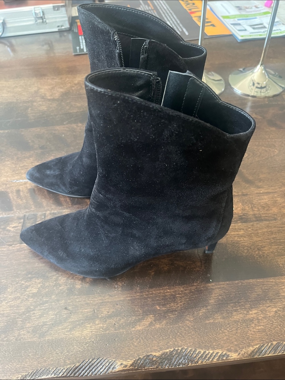 Black Suede Pointed-Toe Ankle Boots